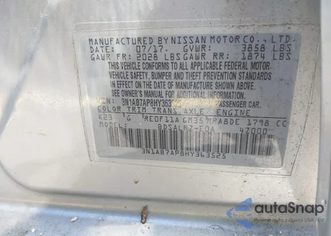 2017 Nissan Sentra Sr from USA, damaged, VIN 3N1AB7AP8HY363525